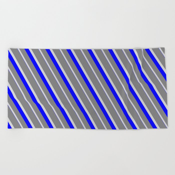 Grey, Light Grey & Blue Colored Striped/Lined Pattern Beach Towel