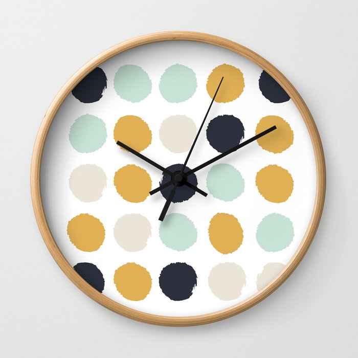 Tinsley - painted dots polka dots minimalist decor nursery gold navy Wall Clock