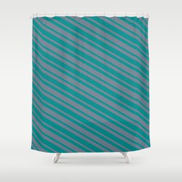 [ Thumbnail: Dark Cyan & Slate Gray Colored Stripes/Lines Pattern Shower Curtain ]