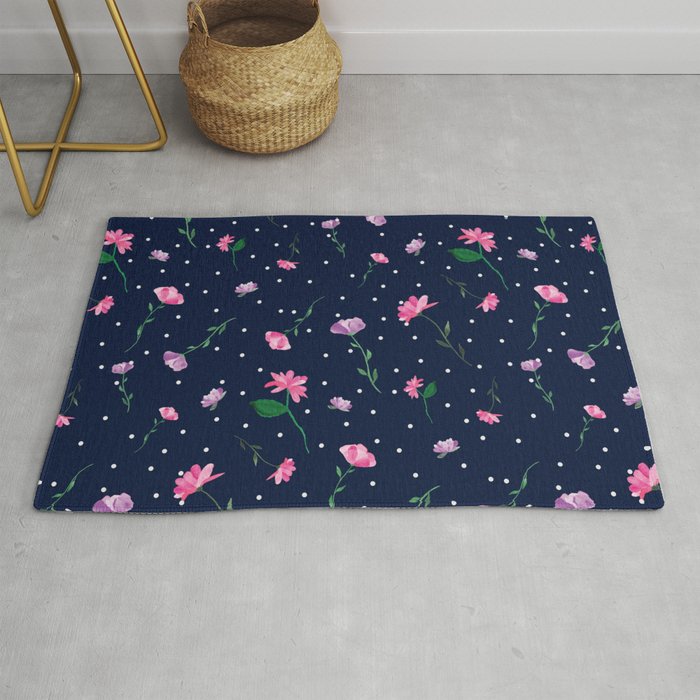 Pretty Pink Watercolour Flowers Rug