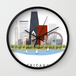 Chicago skylines Wall Clock | Travel, Cities, Chicago, America, Usa, Digital, Illinois, Drawing, Wanderlust, Windycity 