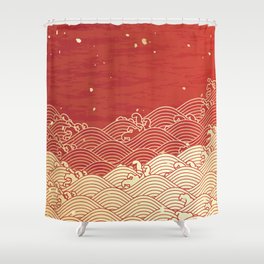 Traditional japanese golden waves Shower Curtain