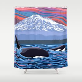 Orca Momma and calf - Ballet Slipper Shower Curtain