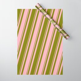 [ Thumbnail: Green and Light Pink Colored Striped Pattern Wrapping Paper ]