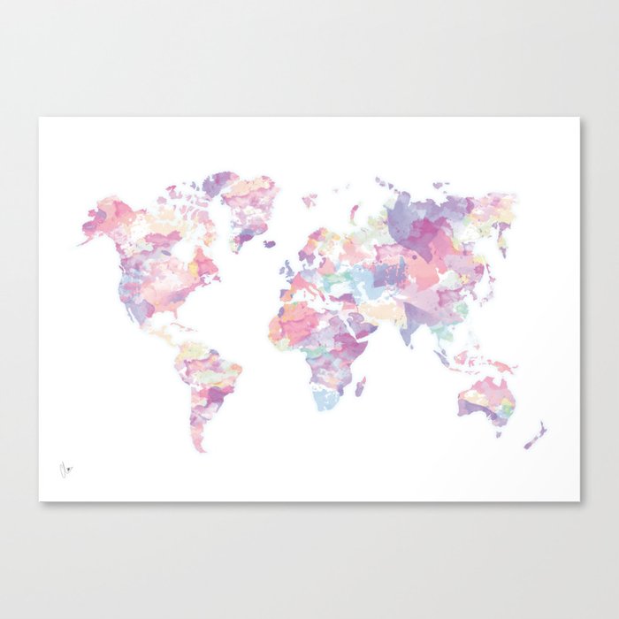 Watercolour World Map (purple) Canvas Print