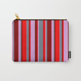 [ Thumbnail: Plum, Slate Gray, Maroon, and Red Colored Lines Pattern Carry-All Pouch ]