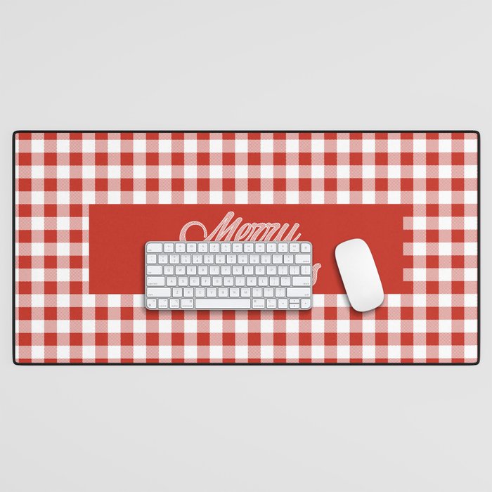 Merry Christmas Classic Red and White Buffalo Check Pattern Desk Mat