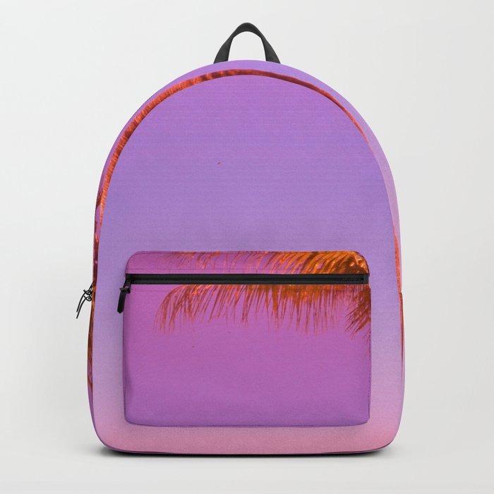 Pink Faded Beach With Palm Trees Clear Sky And Ocean Backpack By Kateheintz