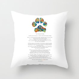 Rainbow Bridge Poem With Colorful Paw Print by Sharon Cummings Throw Pillow