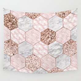 Rose gold dreaming - marble hexagons Wall Tapestry