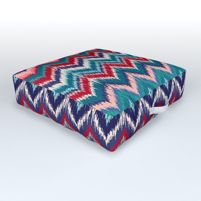 8-Bit Ikat Pattern – Indigo & Fuchsia Outdoor Floor Cushion