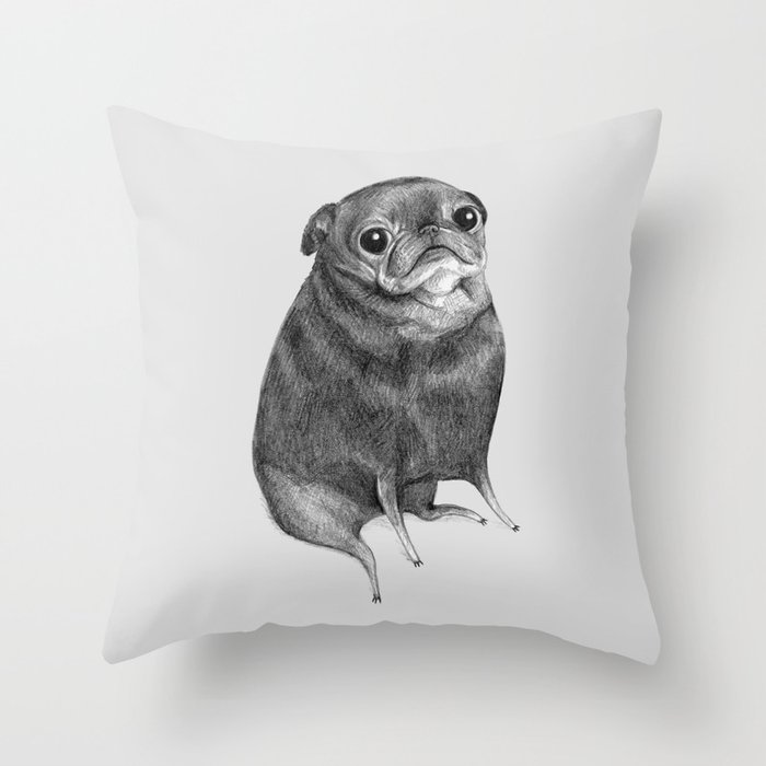 Sweet Black Pug Throw Pillow