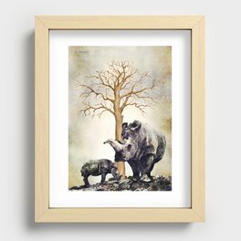 Watercolor Painting of Rhino in Retro Style Recessed Framed Print