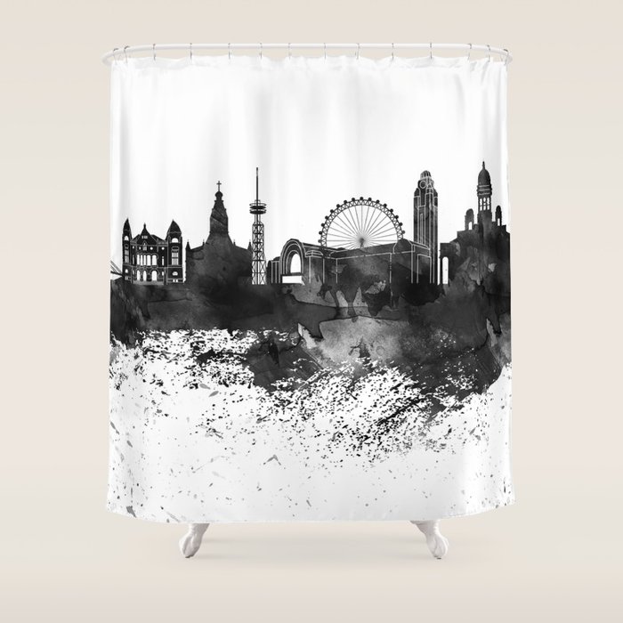 Helsinki Black White Drops Skyline Shower Curtain by WallDecorAddict