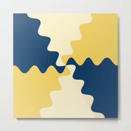 Abstract minimal Wavy shapes pattern - blue and yellow Metal Print