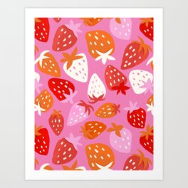 Juicy Summer Strawberries Pattern Art Print