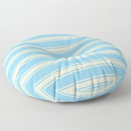 [ Thumbnail: Light Sky Blue and Light Yellow Colored Stripes Pattern Floor Pillow ]
