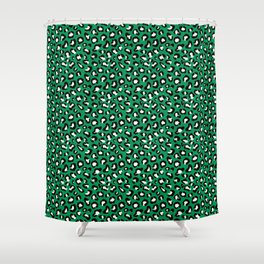 Leopard Print Black and White on Green Shower Curtain