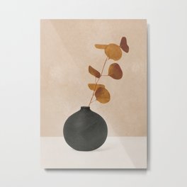 Eucaliptus Decoration I Metal Print | Shapes, Vase, Minimalist, Color, Drawing, Watercolor, Shape, Nature, Leaf, Art 