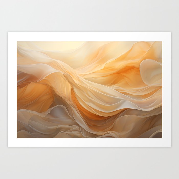 Silent Organic Flow Amber Tangerine Beige Art Print