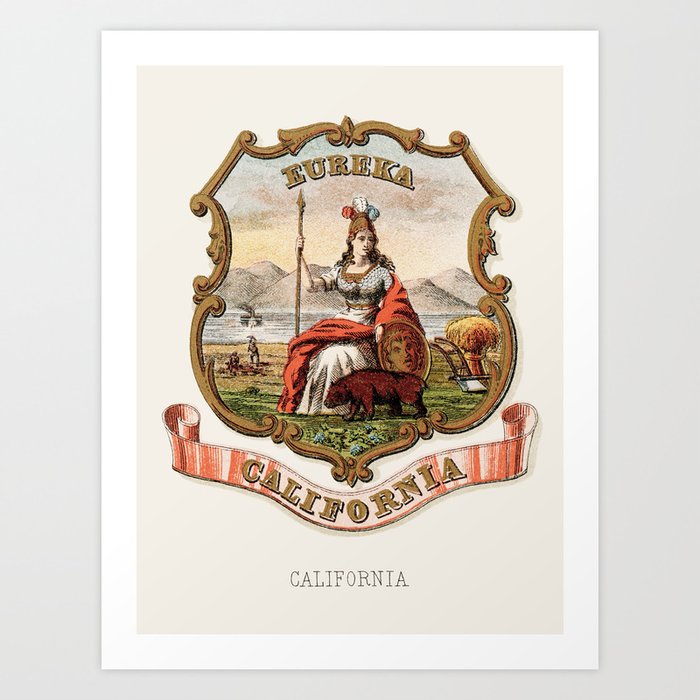 Henry Mitchell California State Coat of Arms 1876 State Symbols Retro Art Print