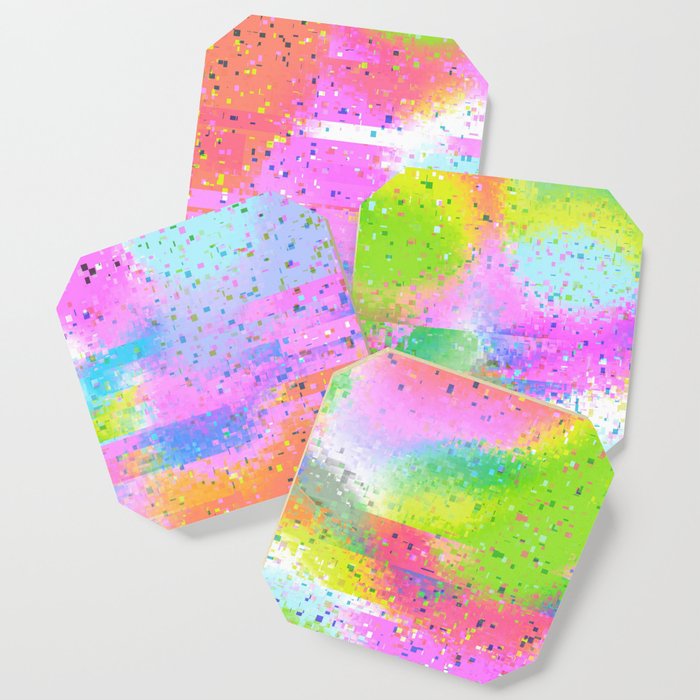 3D Pixel Glitch Psychedelic Rainbow 01 Coaster