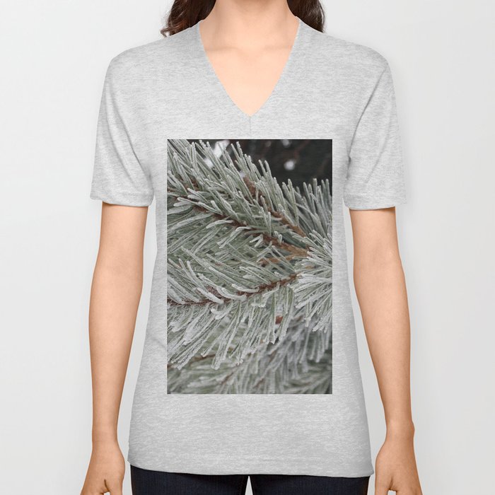 Frosted Pine Needles V Neck T Shirt
