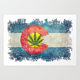 Colorado Flag with Marijuana Leaf Art Print
