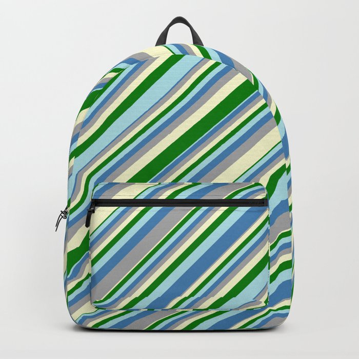 Eye-catching Blue, Dark Gray, Light Yellow, Green, and Powder Blue Colored Lined Pattern Backpack