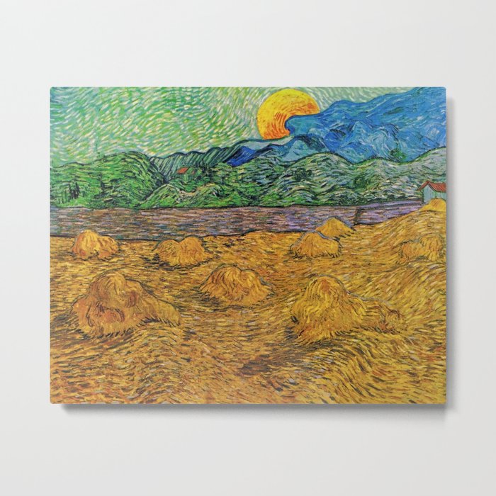 Evening Landscape with Rising Moon by Vincent Van Gogh Metal Print