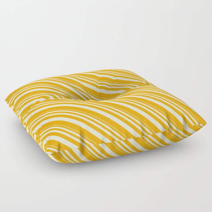 Light Yellow and Orange Colored Lined Pattern Floor Pillow