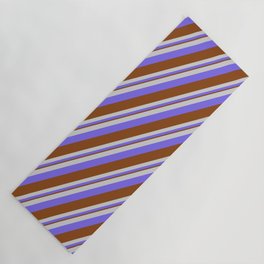[ Thumbnail: Light Gray, Medium Slate Blue & Brown Colored Pattern of Stripes Yoga Mat ]