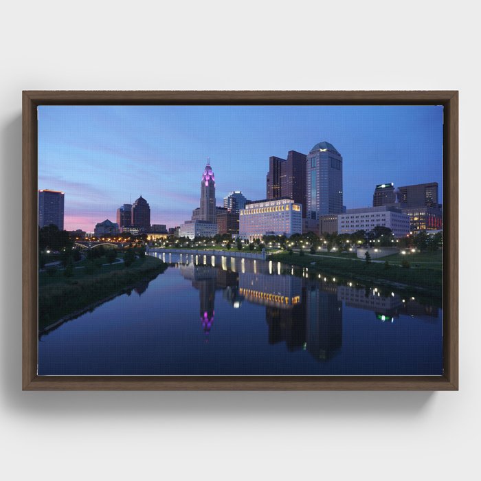 Downtown lights of the Columbus Ohio skyline Framed Canvas