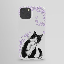 Tuxedo cat and dragonflies iPhone Case