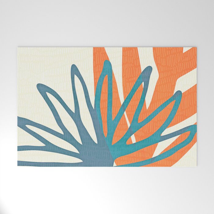 Mid Century Nature Print / Teal and Orange Welcome Mat