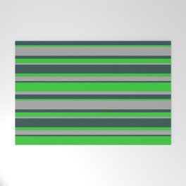[ Thumbnail: Dark Slate Gray, Lime Green & Dark Gray Colored Stripes Pattern Welcome Mat ]