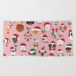 Christmas Dog Pattern Illustration Beach Towel