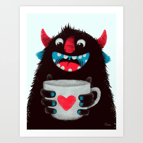 Demon with a cup of coffee (contrast) Art Print