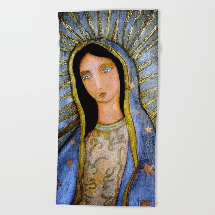 Our Lady of Guadalupe by Flor LArios Beach Towel