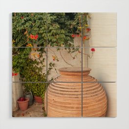 Greek Street Still Live | Terra Flower Pot | Greenery and Culture | Travel Photography on the Cycladic Islands Wood Wall Art
