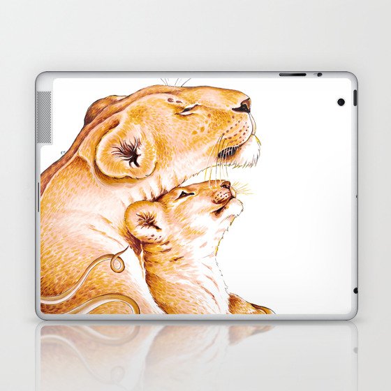 Lioness and Cub Mother's Love Ink White Art Laptop & iPad Skin