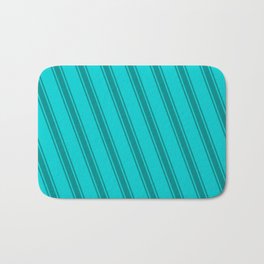[ Thumbnail: Dark Turquoise & Dark Cyan Colored Lined/Striped Pattern Bath Mat ]