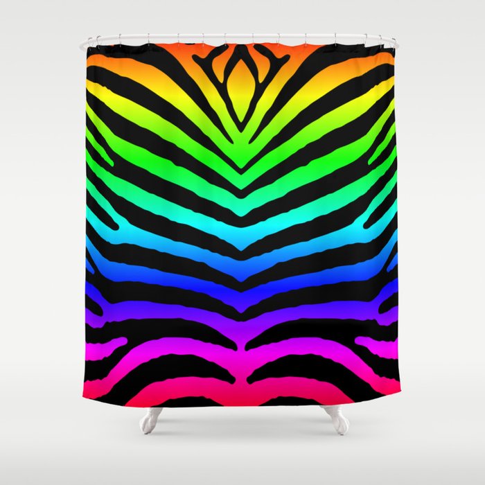 Neon Rainbow Zebra Animal Print Shower Curtain By Podartist Society6