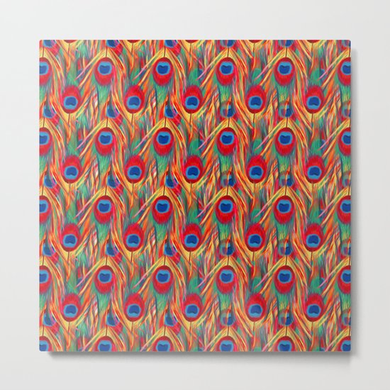 Beautiful Summery Peacock Feathers Pattern Metal Print