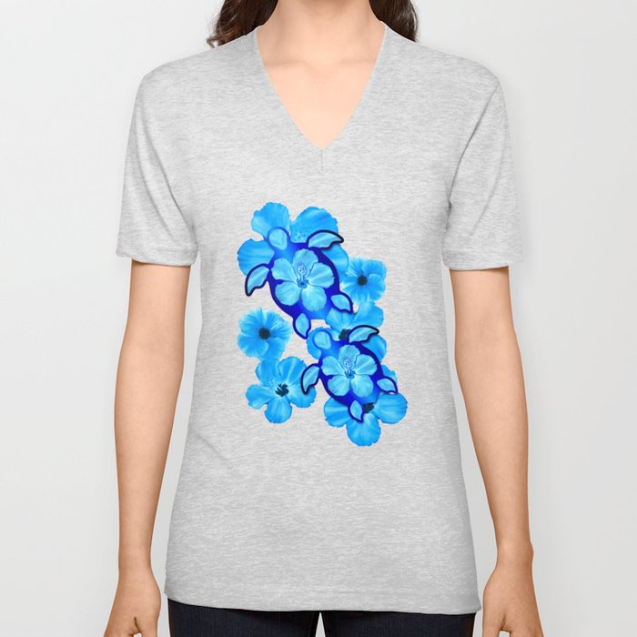 Tropical Hibiscus Flowers And Honu Turtles Unisex V-Ausschnitt Tropical Hibiscus Flowers And Honu Turtles Unisex V-Ausschnitt