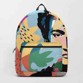 Mexican woman with flowers in her hair, Frida's flowers; Kahlo in colors Backpack