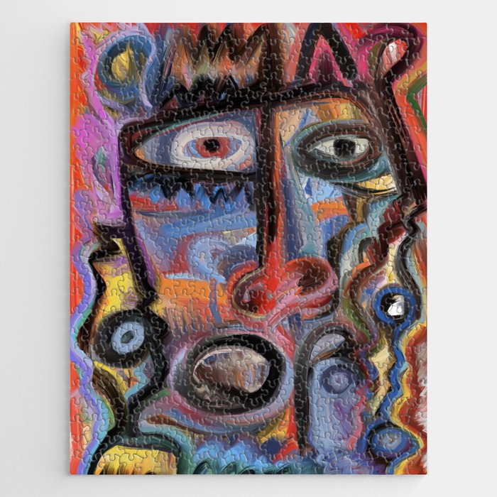 Red King Neo Expressionist Portrait Art by Emmanuel Signorino  Jigsaw Puzzle