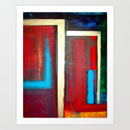 Blue, Red And Gold Modern Abstract Art Painting Art Print