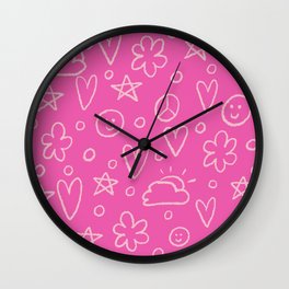 Girly Whiteboard Doodles - Sweet Pink Wall Clock