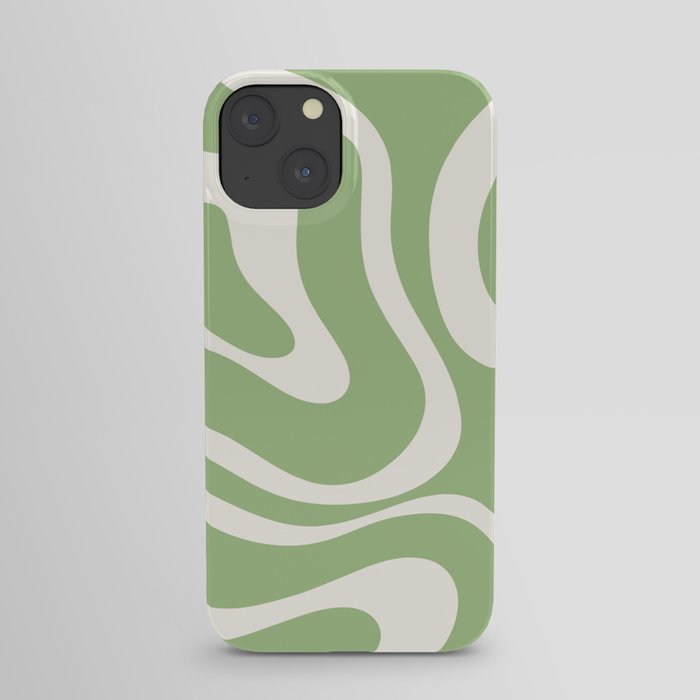Modern Liquid Swirl Abstract Pattern in Light Sage Green and Cream iPhone Case